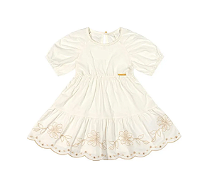 Vestido Infantil Menina Manga Bufante Com Bordado na Barra - Off - Coloritta - Ref 73206