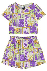 Conjunto feminino Manga Curta Estampa Tropical Frits - Ref 18028 - Bee Loop