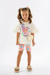 Conjunto Infantil para Menina com Bata e Bermuda Ciclista (Off White) - Ref 45735 Up Baby