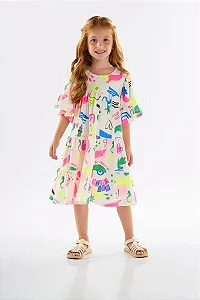 Vestido Infantil Estampado em Meia Malha (Branco) - Ref 45719 Up Baby