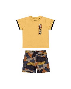 Conjunto Masculino Infantil Manga Curta Elian -Amarelo REF201065