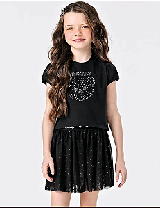 Conjunto Feminino Infantil Blusa com Saia em Tule Preto - Trick Nick - Ref 1199123