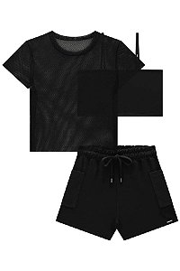 Conjunto de Blusa Boxy em Tela Top em Cotton e Short em Molevisco - Ref 82714 - Lilimoon