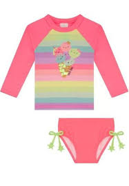 Conjunto Feminino Infantil de Blusa e Calcinha com Proteção UV 50 Kukie -Rosa Neon REF61174