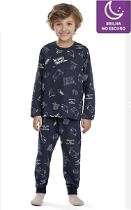Pijama Infantil Masculino Camiseta Manga Longa e Calça Com Punho Azul - Brilha no Escuro - Elian - Ref 12116