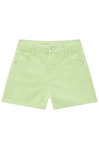 Shorts Feminino Infantil Cintura Alta em Sarja Pita VicVicky -Verde REF60296