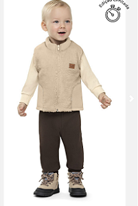 Abrigo Conjunto Masculino Infantil Camiseta Manga Longa, Colete de Pelo com ziper e Calça Flanelada - Colorittá - REf 70210