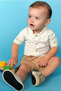 Camisa Masculina Infantil Manga Curta em Tecido Linho LucBoo -Off REF60932
