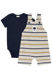 Conjunto Masculino Infantil Jardineira+Body LucBoo -Azul/Estampado REF61423