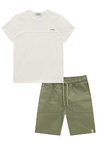 Conjunto Masculino Infantil Manga Curta LucBoo -Off/Verde REF60435