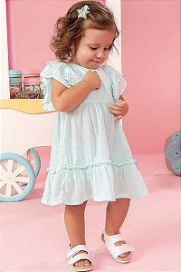 Vestido Infantil e Tapa Fralda em Tecido Enrugado Infanti -Verde Agua REF60530