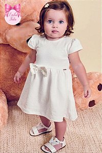 Vestido em Jacquard Corações e Calcinha em Cotton Infanti - Off REF65490