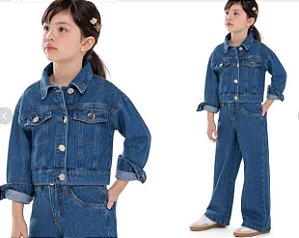 Jaqueta Jeans Infantil Menina Glitter - Colorittá - Jeans Azul - Ref 75359