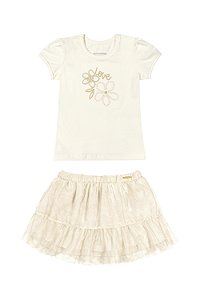 Conjunto Feminino Infantil Blusa Manga Curta e Short Saia Tule Off - Ref 71127 - Coloritta
