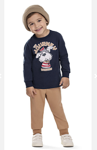 Conjunto Manga Longa Fino Masculino Infantil - Azul Marinho e Mostrada - Elian - Ref 221682