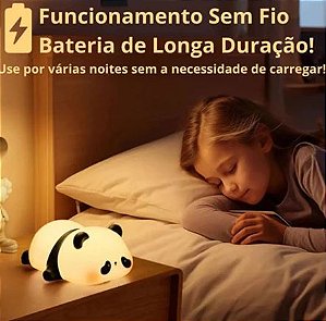 Luminária de Silicone - Nocturna Sensor De Toque - Panda Fofa - Recarregável USB - Decoração