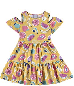 Vestido Infantil com Abertura Ombro Malwee -Amarelo Estampado REF101496