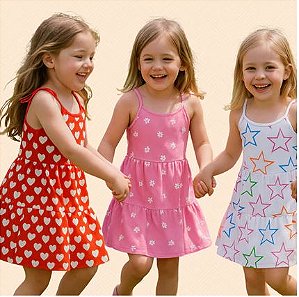 Vestidos Infantis - Menina Estampado - Alça de Amarrar - Verão