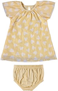 Vestido Infantil Tule e Meia Malha Malwee -Amarelo Coração REF101454