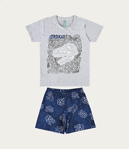 Pijama Masculino Infantil Manga Curta em Meia Malha Malwee -Cinza REF101797