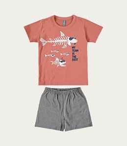 Pijama Masculino Infantil Manga Curta em Meia Malha Malwee -Laranja REF101785