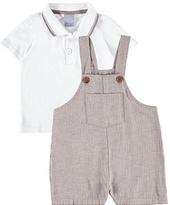 Conjunto Masculino Infantil Camiseta+Jardineira em Linho Malwee -Branco/Bege REF101964