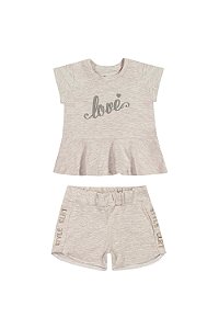 Conjunto Feminino Infantil Manga Curta com Brilho Coloritta -Cinza REF173385