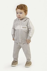 Conjunto Abrigo Moleton Masculino Ziper e Capuz Bege - Coloritta - Ref 70130