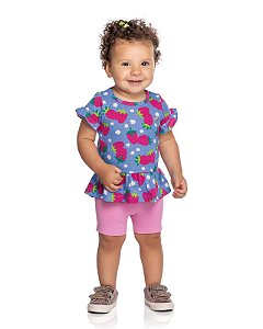 Conjunto Com Blusa E Ciclista Morangos Menina Elian REF211390