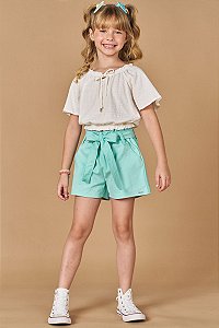 Short Feminino Infantil Jeans Verde Brilho - Ref 77962 - Kukie