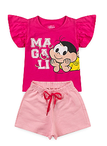 Conjunto Feminino Infantil Magali Humm Amo Melancia- Turma da Mônica - Magali - Pink e Rosa
