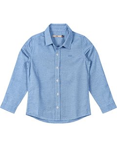 Camisa Masculina Infantil Manga Longa em Tecido Maquinetado Carinhoso -Branco/Azul REF99725