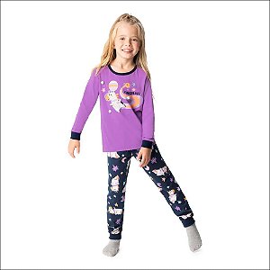 Pijama Feminino Infantil Manga Longa em Algodão Malwee -Roxo REF105302