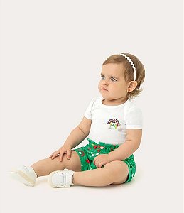 Conjunto Feminino Infantil Body em Algodão Malwee -Branco/Verde REF107898