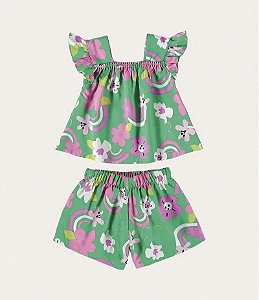 Conjunto Feminino Infantil em Viscose Malwee -Verde Estampado REF107957