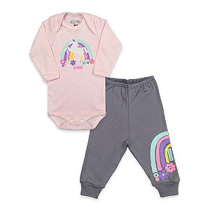 Conjunto Feminino Baby - Body Manga Longa BabyDuck -Rosa/Vermelho REFJ05-J06