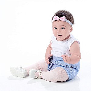 Meia Calça Infantil Lisa em Algodão - Tamanho 0/5 meses- Pimpolho -Branca REF950-951