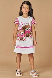 Vestido em Fly Tech Listrado Branco\Rosa - Ref 79223 - Kukiê
