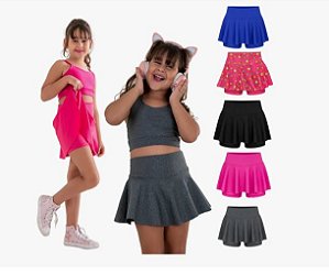 Short Saia - Infantil Feminino - Suplex Ginástica - Uniforme - Dança