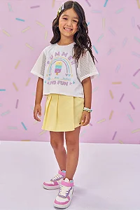 Short Saia em Sarja Ônix com Elastano Amarelo - Ref 77010 - Kukiê