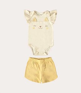 CONJUNTO INFANTIL MENINA BODY E SHORTS EM ALGODÃO MALWEE KIDS - OFF WHITE REF112625