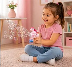 Lança Bolhas - Brinquedo Unicórnio - Lança Bolhas de Sabão - com Luz LED Infantil - Unicórnio