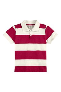 Camiseta Masculina Infantil Gola Polo Listrada Branca e Vermelha - Elian - Ref 241472