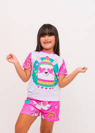 Pijama Feminino Infantil MC Colora - Lhama Rosa
