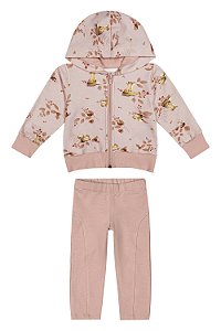 Conjunto Abrigo Moletom Feminino Infantil Com Ziper e Capuz - Colorittá - Ref 71158