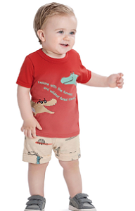 Conjunto Camiseta Jacarés Explore e Short Tartaruguinhas - Elian- Ref 201219