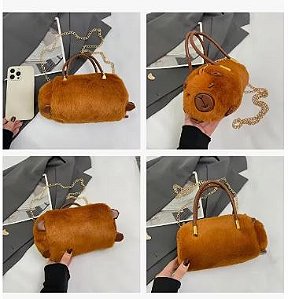 Bolsa Feminina Infantil Transversal/Bolsa de Mão Portátil com Estampa Fofa de Gato E Capivara
