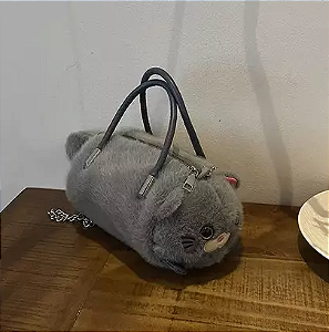 Bolsa Feminina Infantil Transversal/Bolsa de Mão Portátil com Estampa Fofa de Gato E Capivara