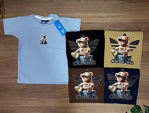 Camiseta Masculina Infantil - Malha Peruana - Adidas Urso - Marrom - 40.1