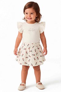 Conjunto Curto Infantil Menina - Blusa e Saia com Short - Bordado - Colorittá - Ref 73437